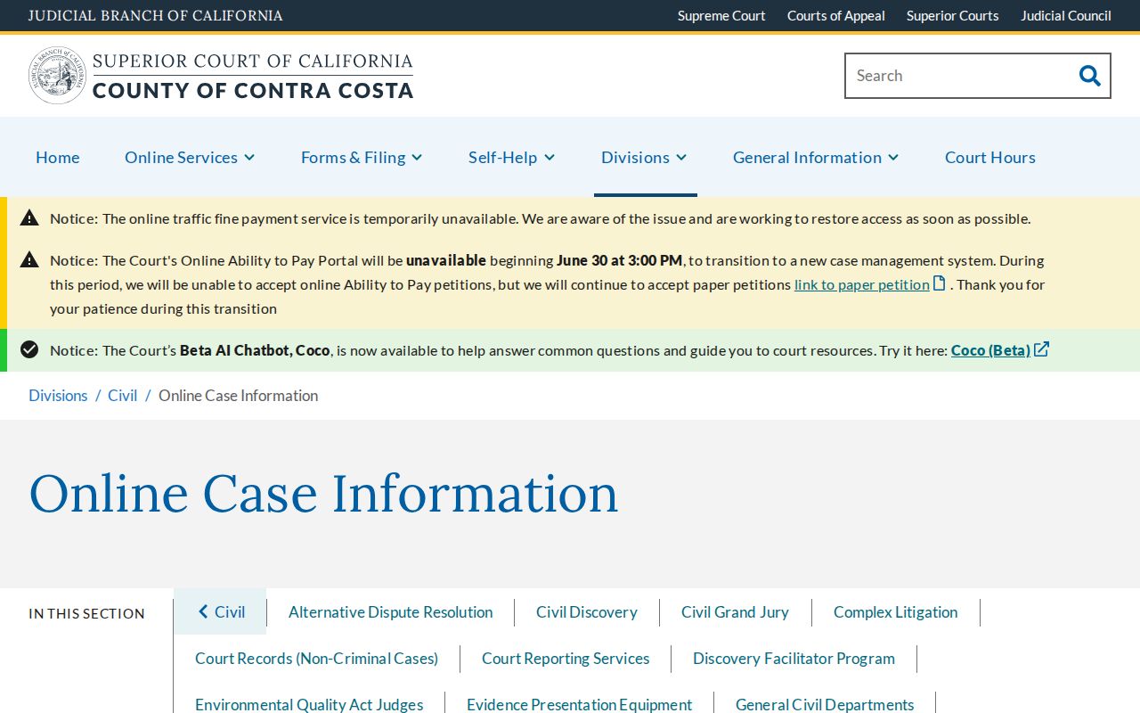 Danville people search through Contra Costa court online case information
