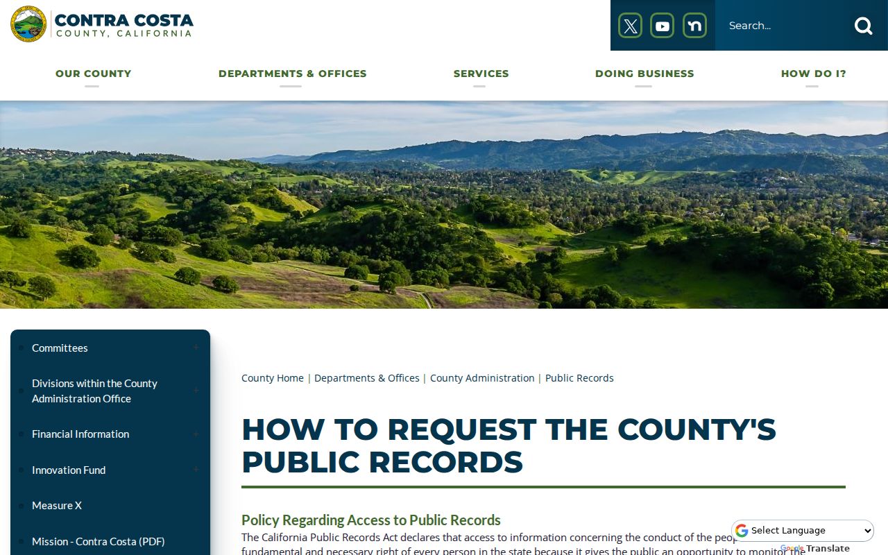 Danville public records request instructions from Contra Costa County