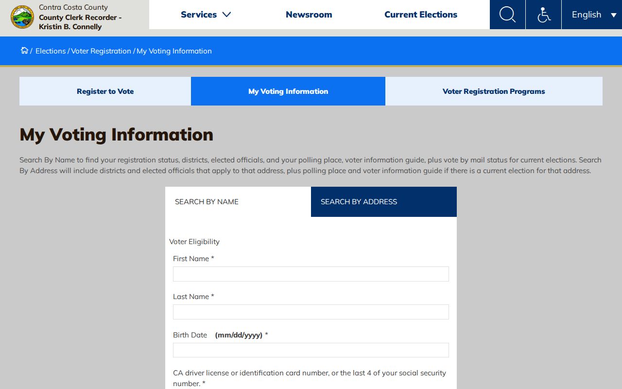 Danville voter registration records lookup through Contra Costa My Voting Information